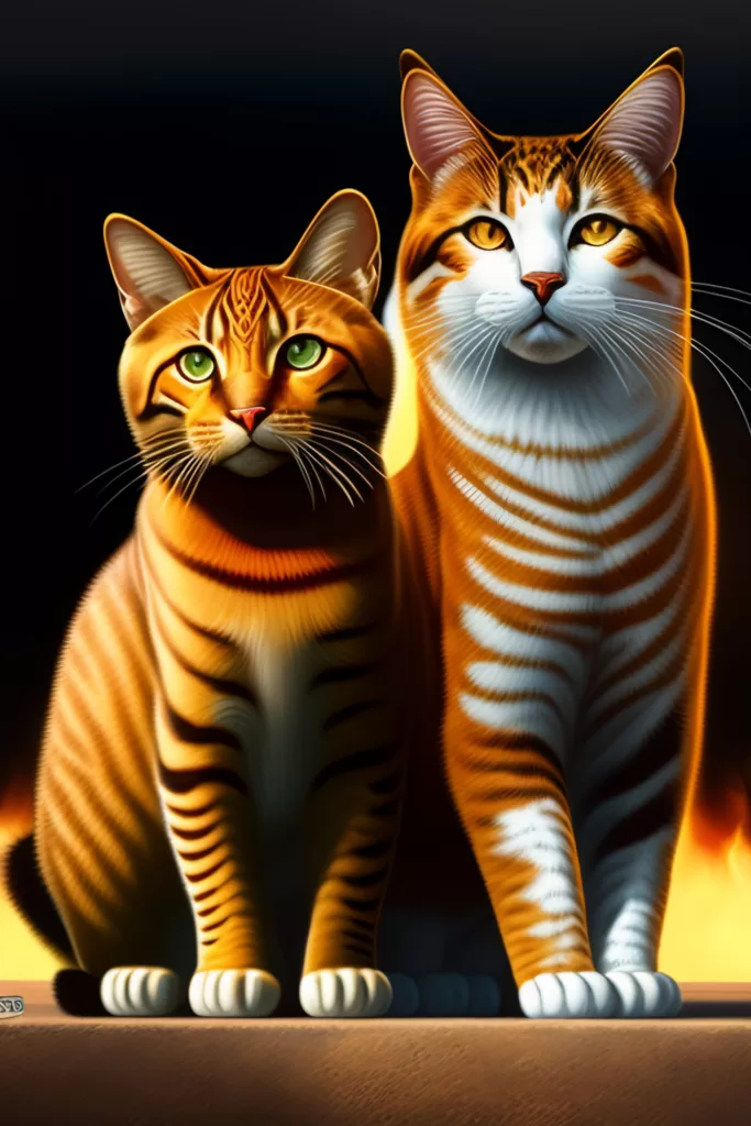 image generated by lexicart of two cats, one smaller than the other, facing us but looking ahead.